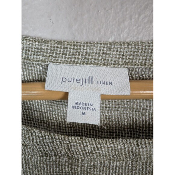 Pure Jill Green Linen Three Quarter Sleeve Top Medium - Picture 3 of 8